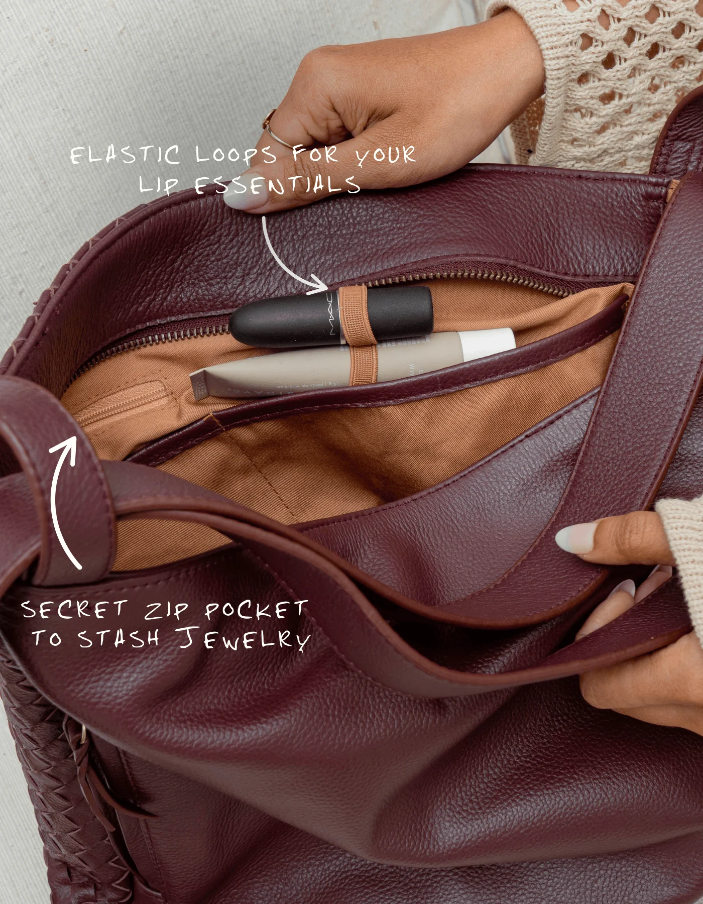Woven Evra Tote - Burgundy - Image 5