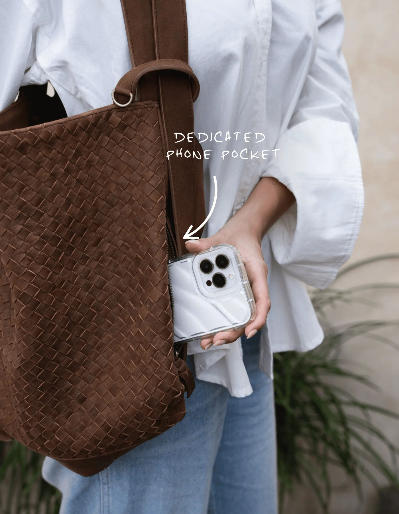 Woven Evra Tote - Saddle (Dark) - Image 7