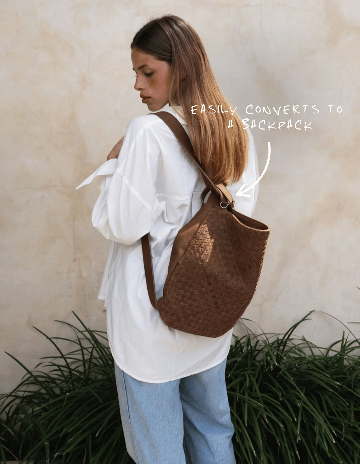Woven Evra Tote - Saddle (Dark) - Image 8